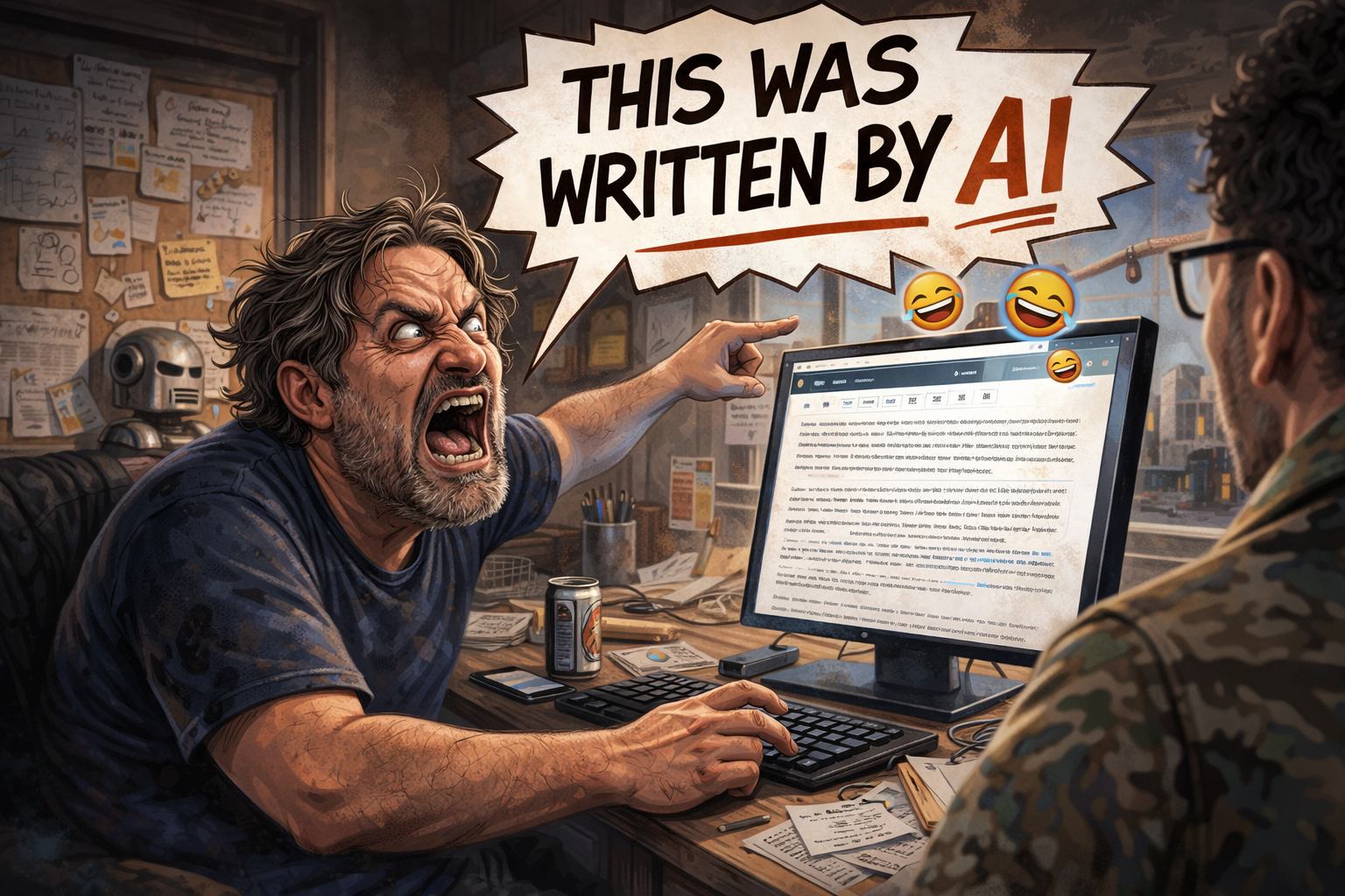 Local man bravely defeats artificial intelligence by yelling at it through a monitor. Sources confirm the algorithm is “deeply shaken.” Keyboard remains unharmed.